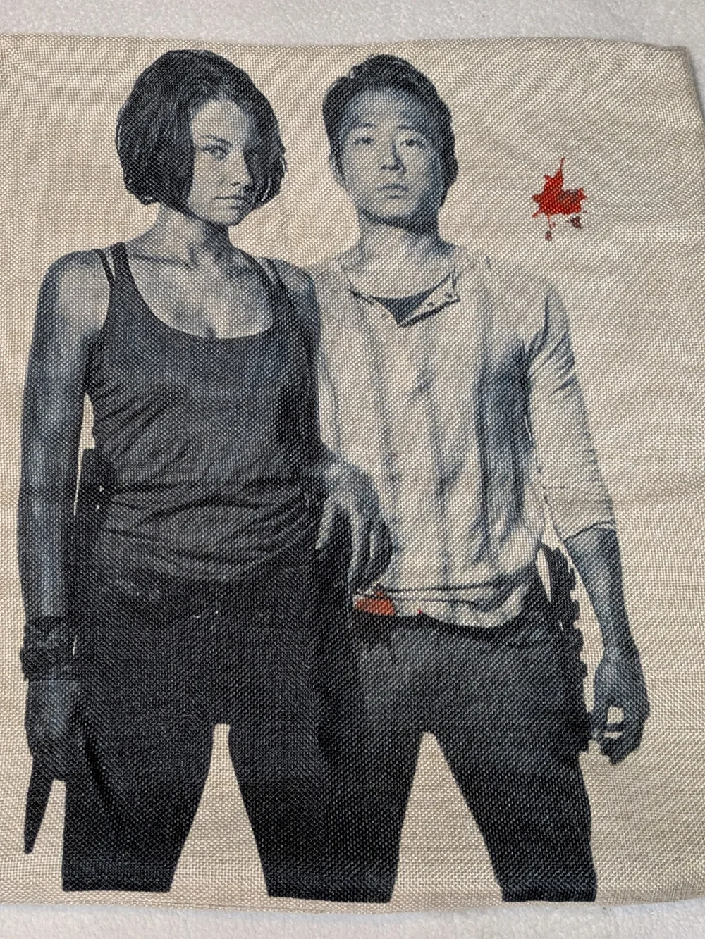 AMC The Walking Dead Glenn and Maggie Burlap Pillow Case | Single-Sided 17